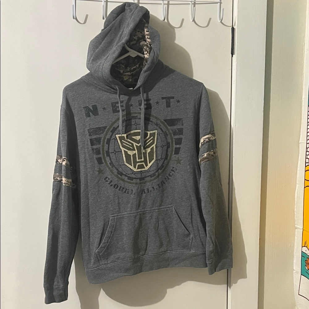 Universal Gray transformer Hoodie with Camo Details